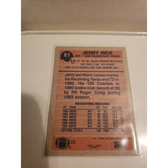 Jerry Rice 1991 Topps #81 - San Francisco 49ers - NFL - Picture 2 of 3